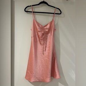 Forever 21 Y2K Pink Satin Neck Slip Dress Womens S Pink Feminine Silky Baby Doll